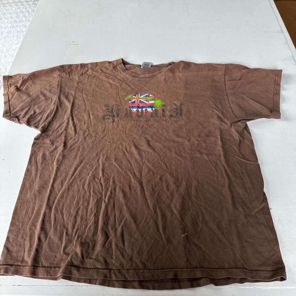 Pacific paradise Mens' Vtg T-shirt 2XL Brown‎ Crew Neck Short Sleeve hawaii
